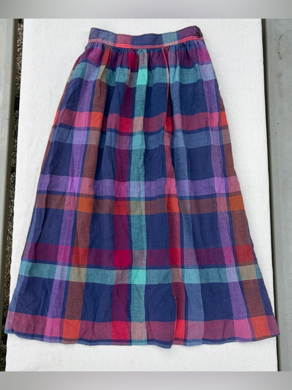 Vintage Purple Plaid Maxi Skirt, Boho Cottagecore Picnic Summer